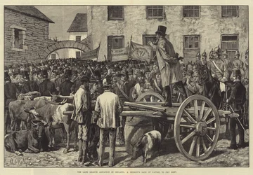 Die Land League Agitation in Irland, eine Sheriff-Versteigerung von Vieh zur Zahlung der Miete